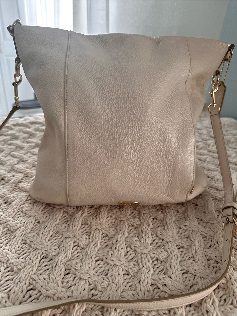 Coach Pebbled Leather Tote in Cream
